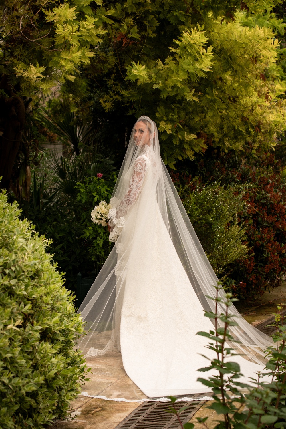 Harriet Sperling on her wedding day, wearing an Emilia Wickstead dress