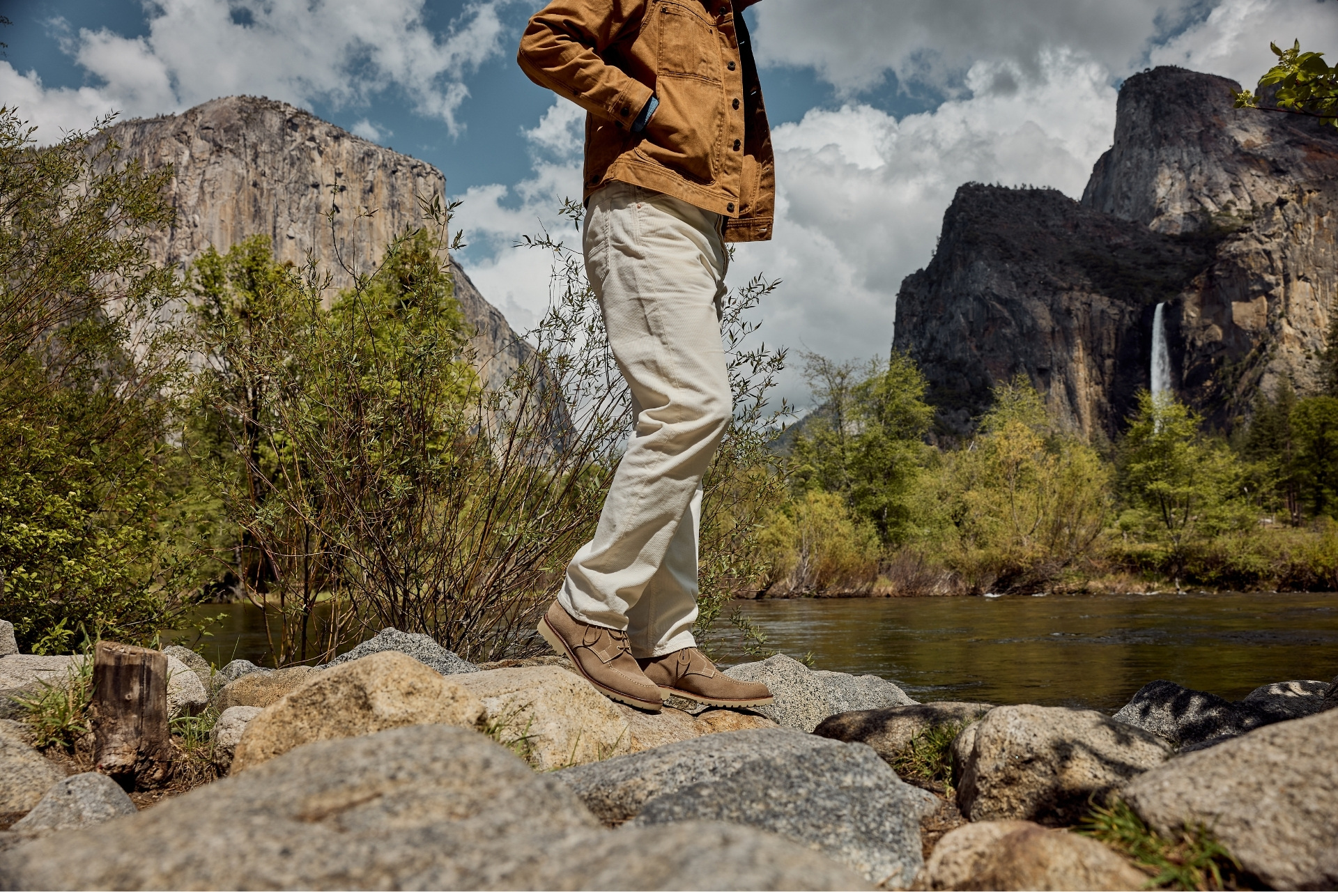 Crockett & Jones modelling its AW26 shoes at Yosemite National Park