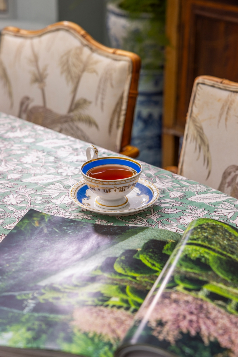 Table set with antique tea cup and saucer