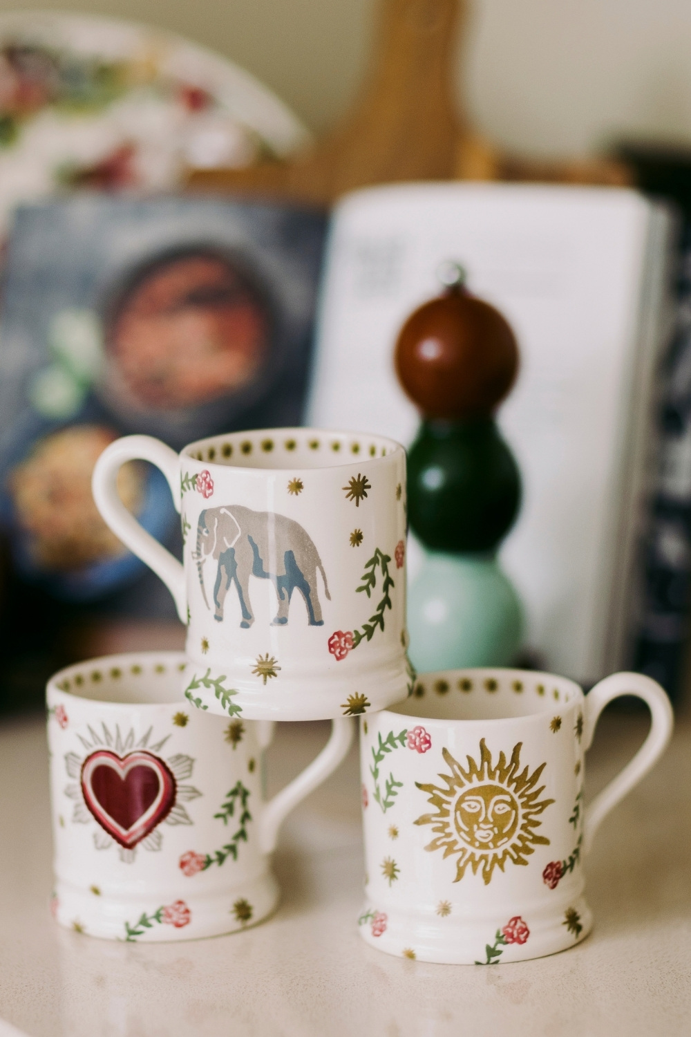 Elizabeth Scarlett x Emma Bridgewater mugs stacked up