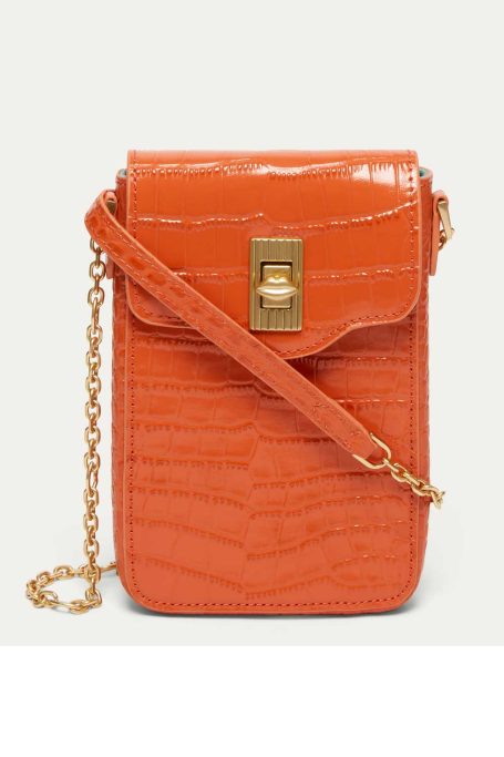 Lulu Guinness Orange Croc Rita Crossbody Bag