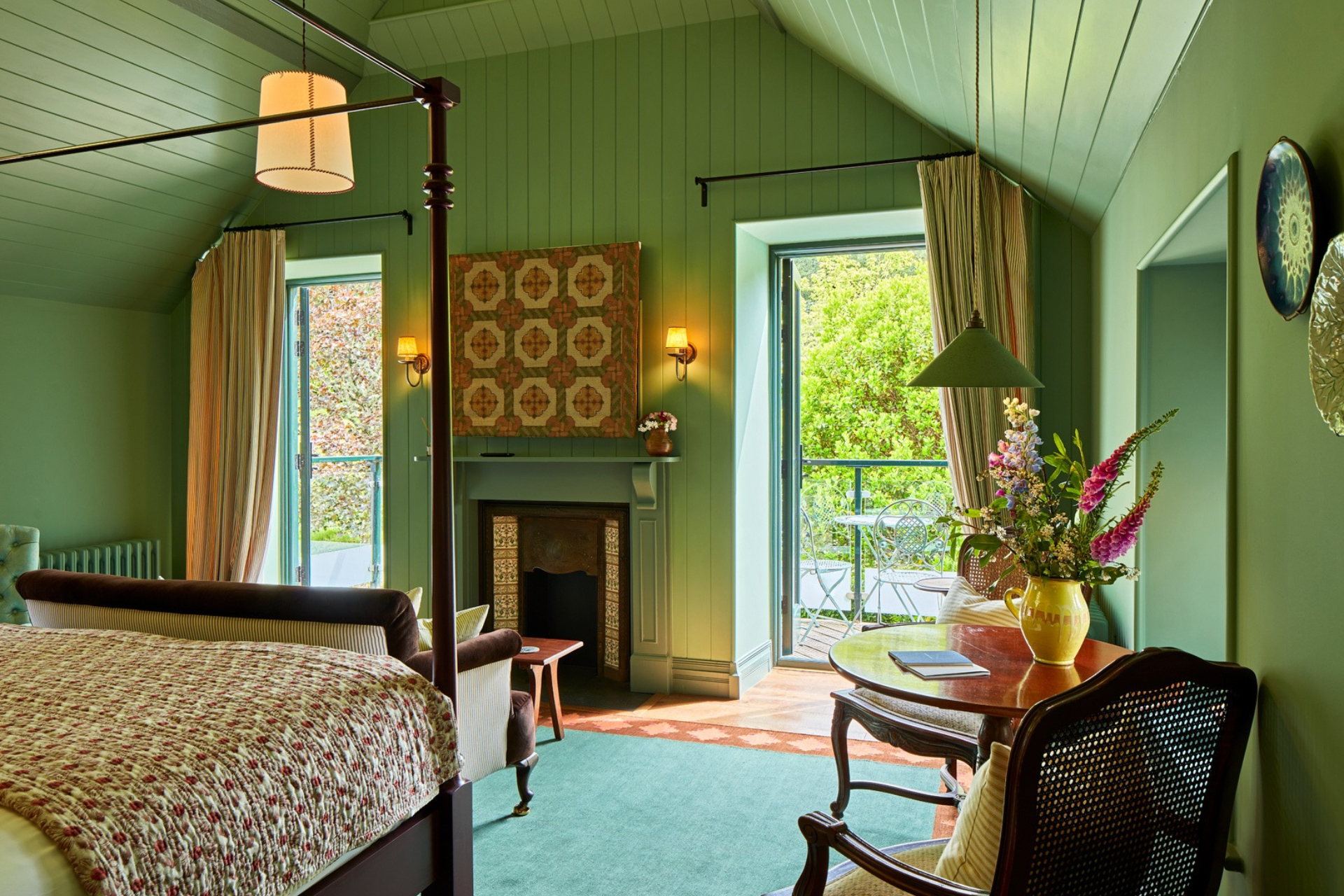 A green bedroom suite at Penmaenuchaf hotel
