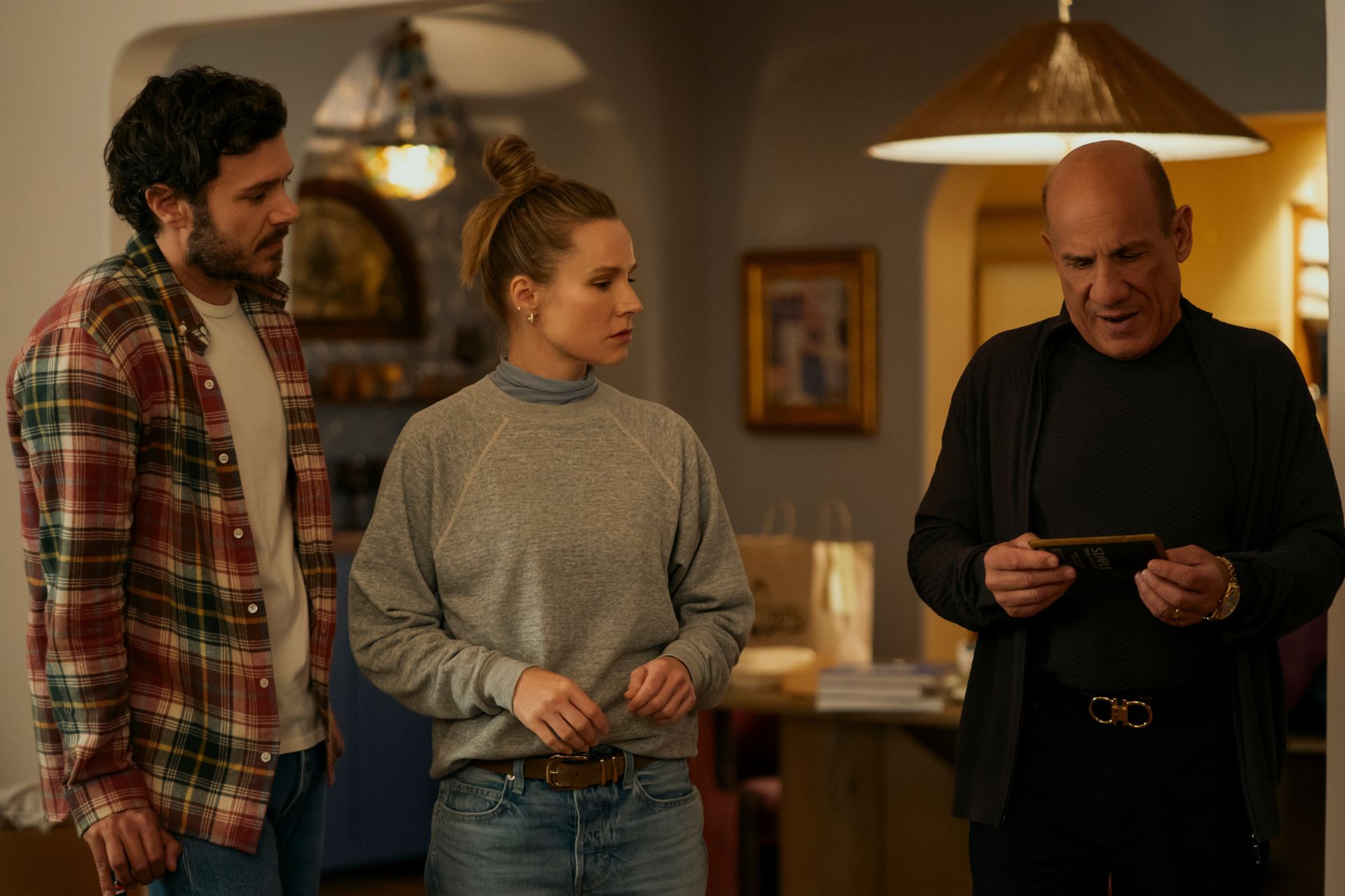 Nobody Wants This. (L to R) Adam Brody as Noah, Kristen Bell as Joanne, Paul Ben-Victor as Ilan in episode 301 of Nobody Wants This. Cr. Katrina Marchinowski/Netflix © 2026