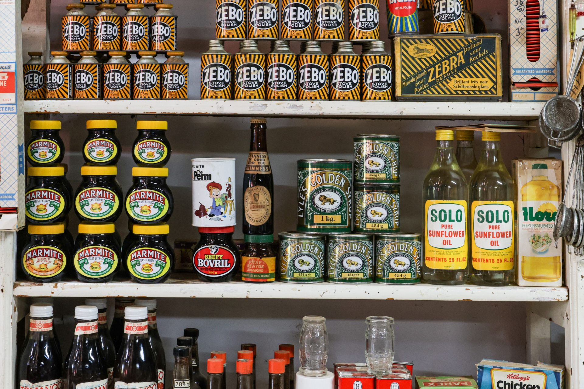 A shelf full of stockpiled food