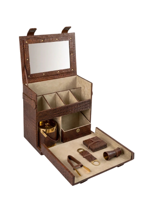 FableRoom Ivo Croco Print Leather Portable Bar